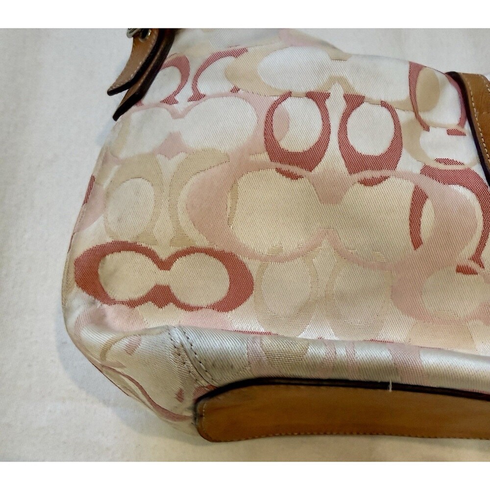 Coach Hamptons Optic Signature Clip Hobo Bag 7028 Pink Pastel Vintage Purse READ - Picture 11 of 16